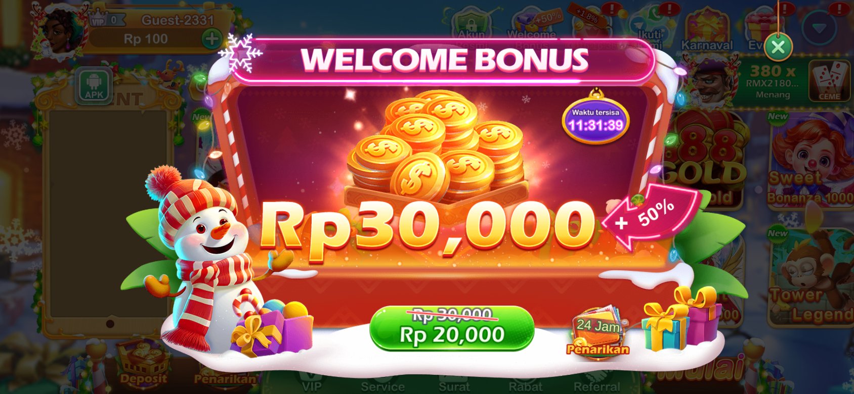 Bonus selamat datang K3K3 2 4 3441 U dengan diskon spesial untuk pengguna baru.